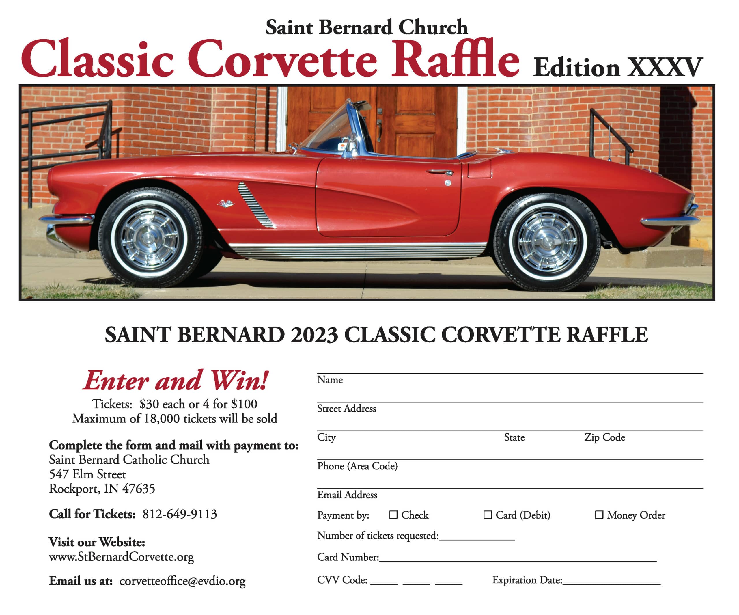 Corvette Ticket Order Form 2023 Saint Bernard Catholic School